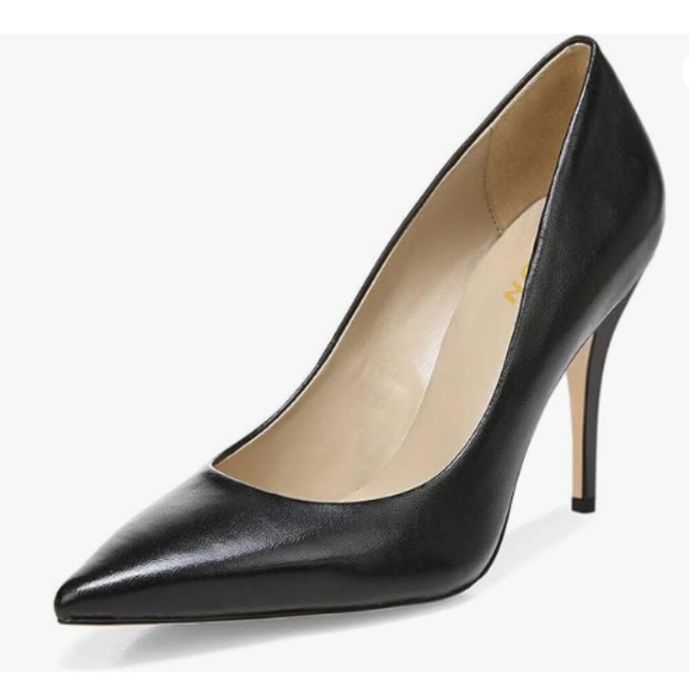 YDN Black Chic Pointed Toe Mid Heel Pumps Slip on Slide Dress Shoe for Party